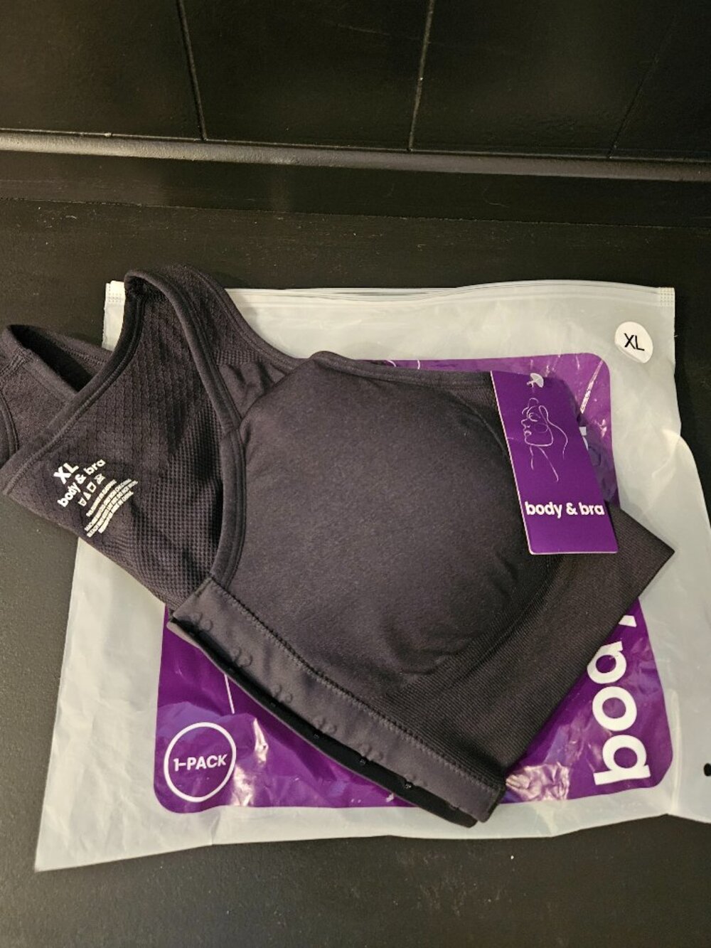 NWT Body & Bra XL Black Front Closure Wireless Support Bra